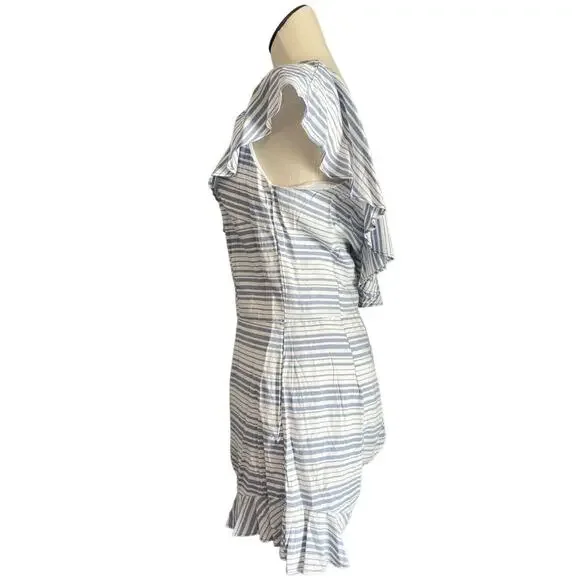 BB Dakota Womens Size 10 Romper Colleen One Shoulder Striped Blue White Ruffles - Picture 4 of 10